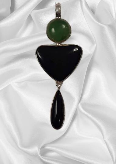 Sterling Silver Jade and Onyx Pendant